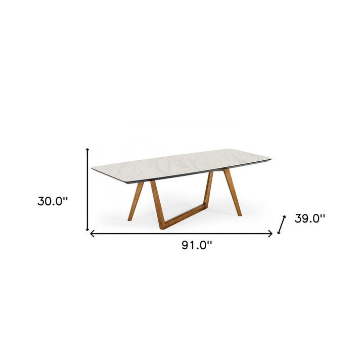 91" White And Walnut Rectangular Stone And Manufactured Wood Dining Image 7