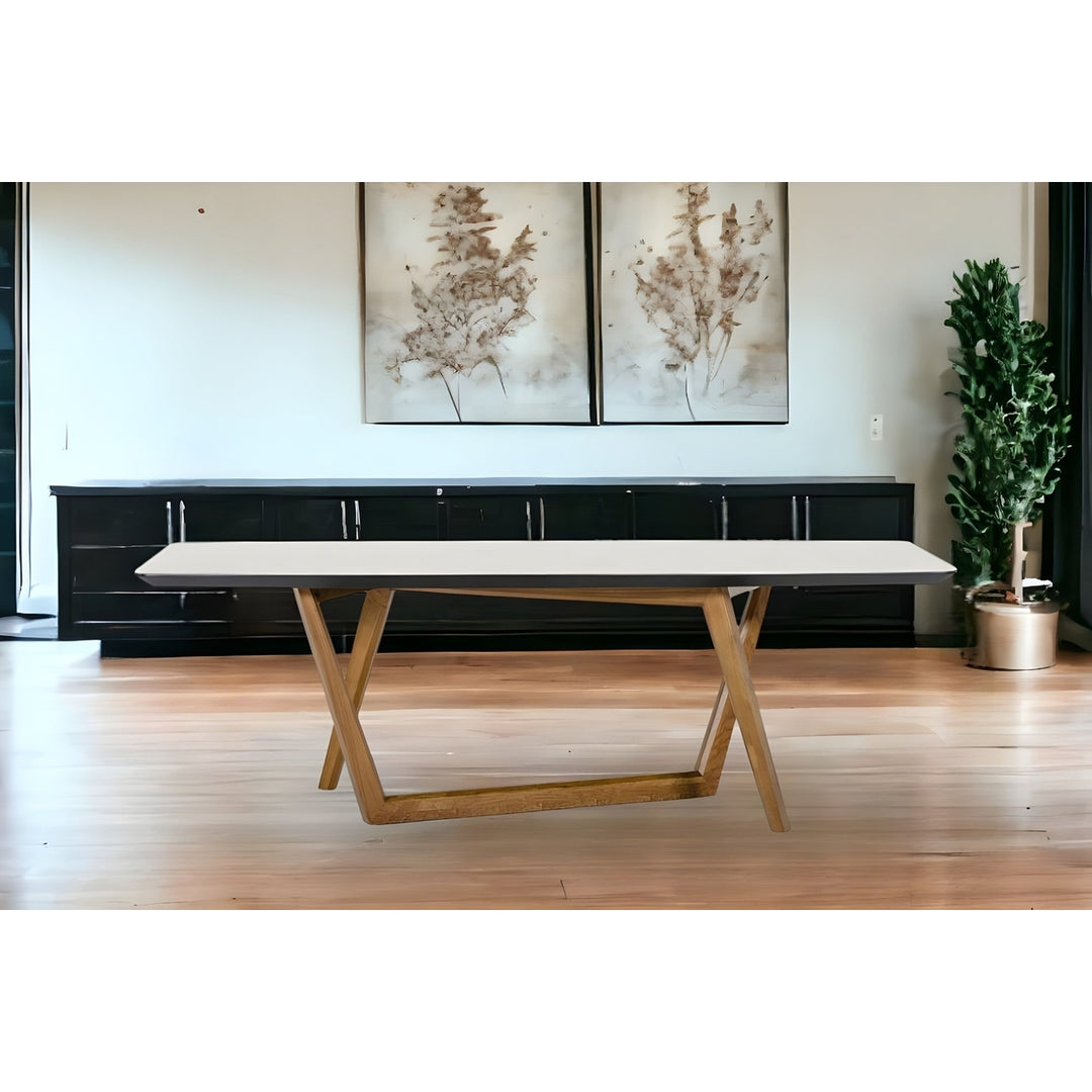 91" White And Walnut Rectangular Stone And Manufactured Wood Dining Image 8