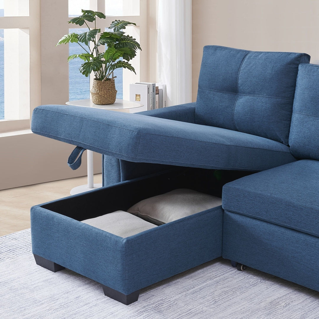 92" Blue Polyester Blend Convertible Futon Sleeper Sofa With Black Legs Image 3