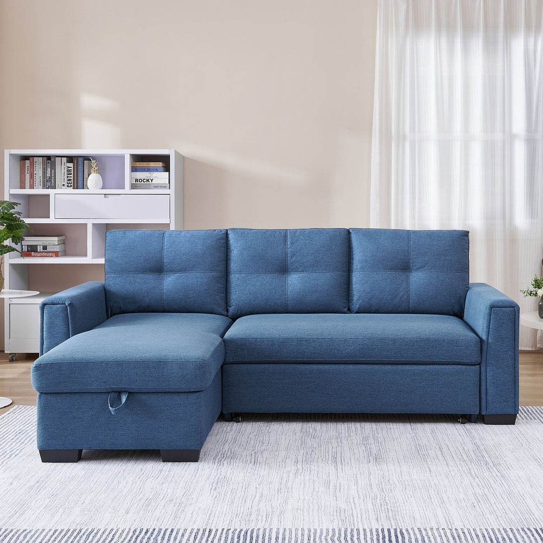 92" Blue Polyester Blend Convertible Futon Sleeper Sofa With Black Legs Image 4