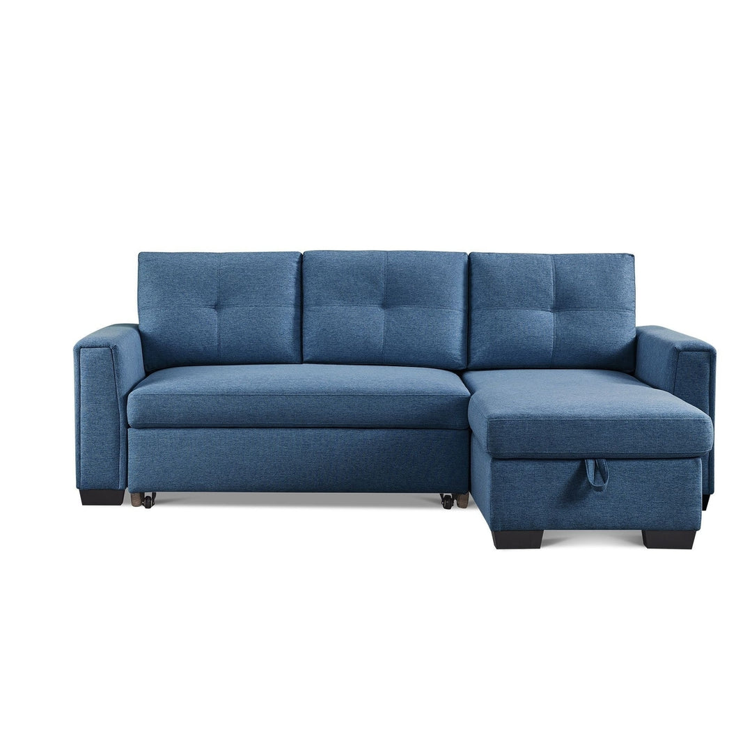 92" Blue Polyester Blend Convertible Futon Sleeper Sofa With Black Legs Image 5