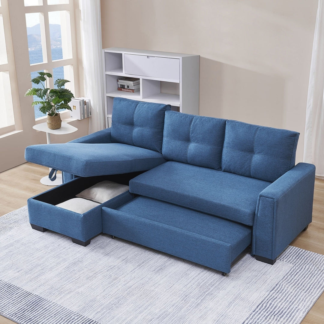 92" Blue Polyester Blend Convertible Futon Sleeper Sofa With Black Legs Image 6