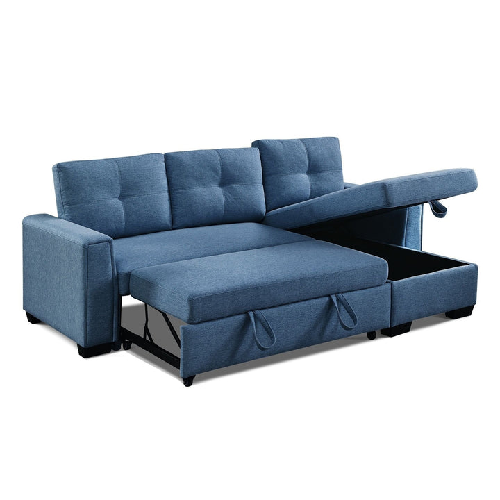 92" Blue Polyester Blend Convertible Futon Sleeper Sofa With Black Legs Image 7