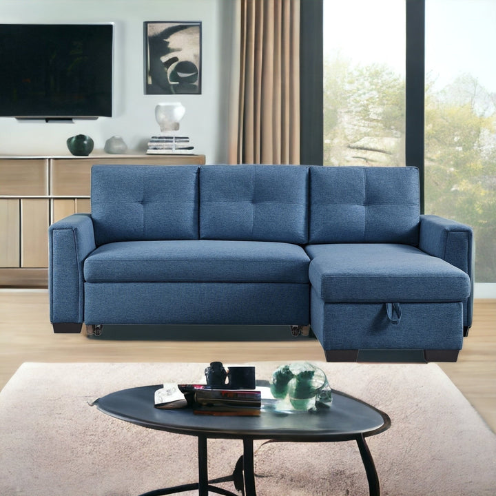 92" Blue Polyester Blend Convertible Futon Sleeper Sofa With Black Legs Image 8