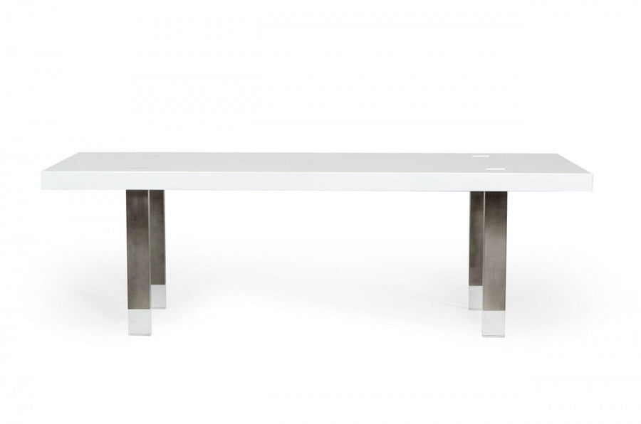 95" White And Gun Metal Rectangular Manufactured Wood And Stainless Steel Dining Image 1