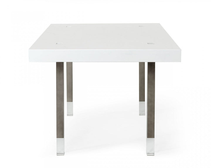 95" White And Gun Metal Rectangular Manufactured Wood And Stainless Steel Dining Image 3