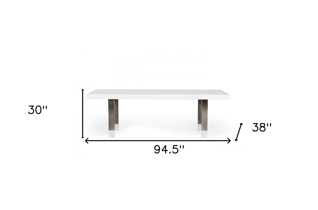 95" White And Gun Metal Rectangular Manufactured Wood And Stainless Steel Dining Image 5