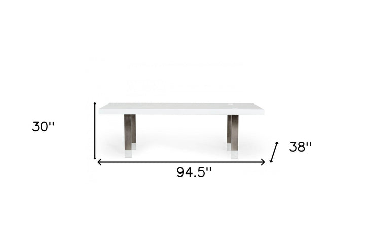 95" White And Gun Metal Rectangular Manufactured Wood And Stainless Steel Dining Image 5