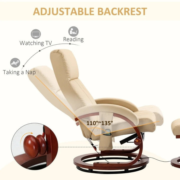 Adjustable Beige Faux Leather Electric Remote Massage Recliner Chair w/ Ottoman Image 3