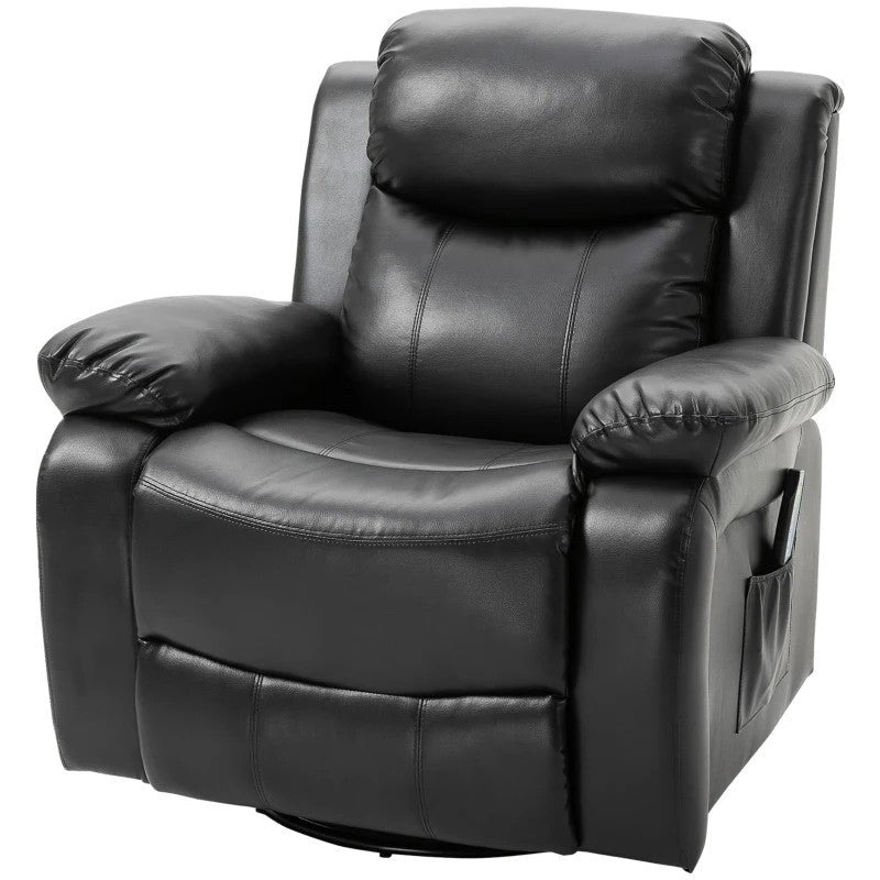 Adjustable Black Faux Leather Remote Massage Recliner Chair w/ Footrest Image 1