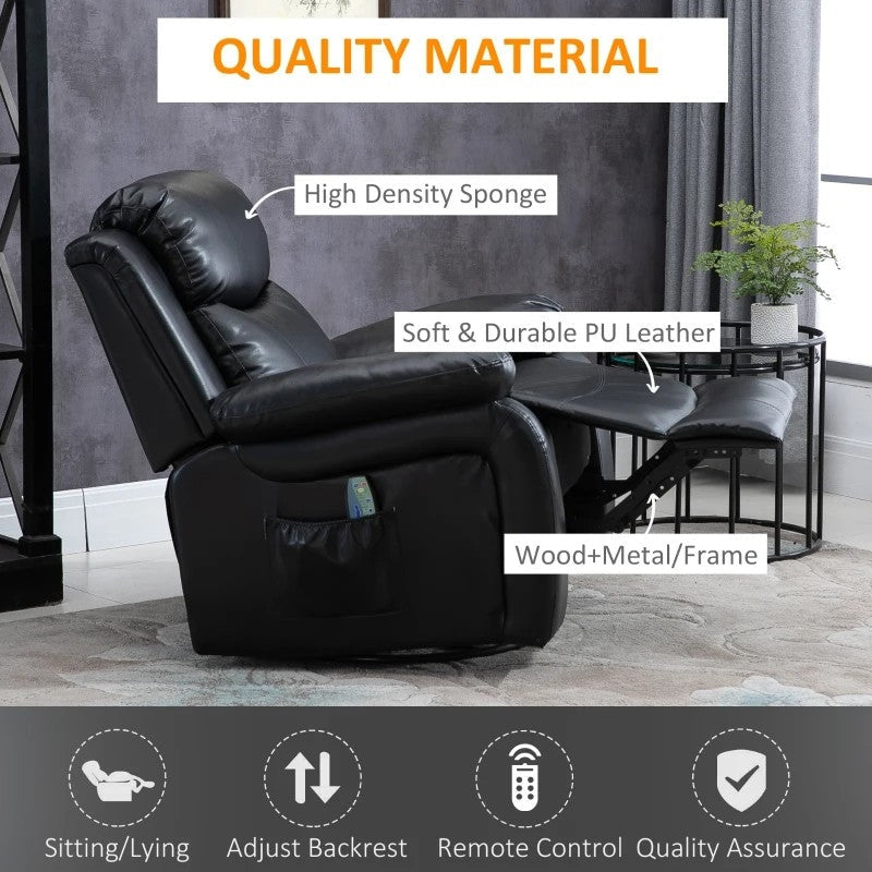 Adjustable Black Faux Leather Remote Massage Recliner Chair w/ Footrest Image 2