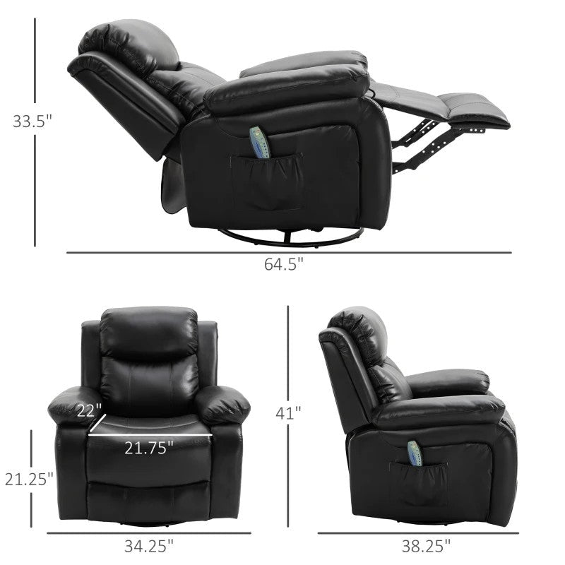 Adjustable Black Faux Leather Remote Massage Recliner Chair w/ Footrest Image 4