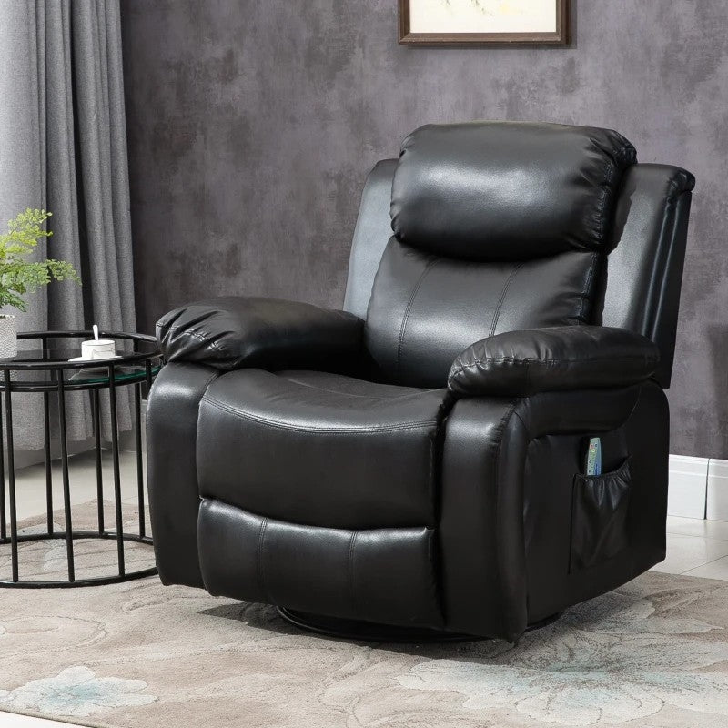 Adjustable Black Faux Leather Remote Massage Recliner Chair w/ Footrest Image 5