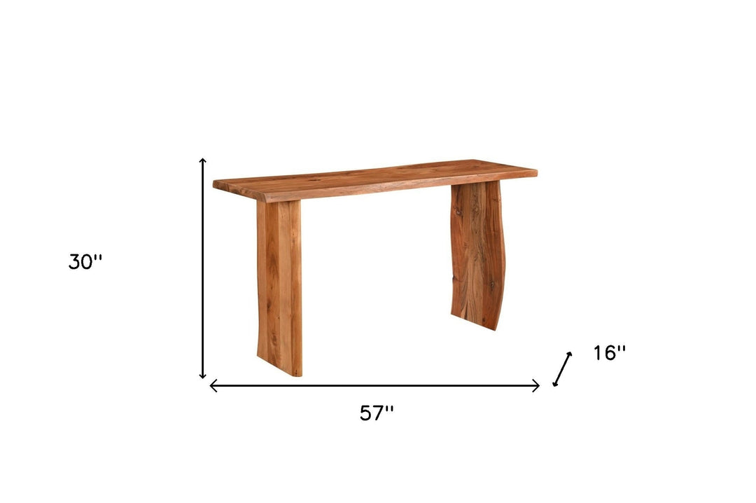 57" Chestnut Solid Wood Sled Console Table Image 6