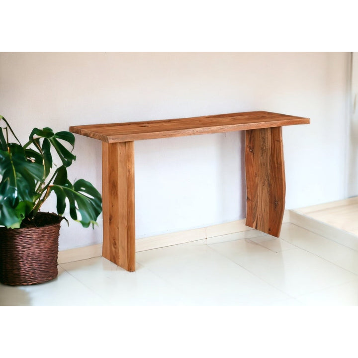 57" Chestnut Solid Wood Sled Console Table Image 7