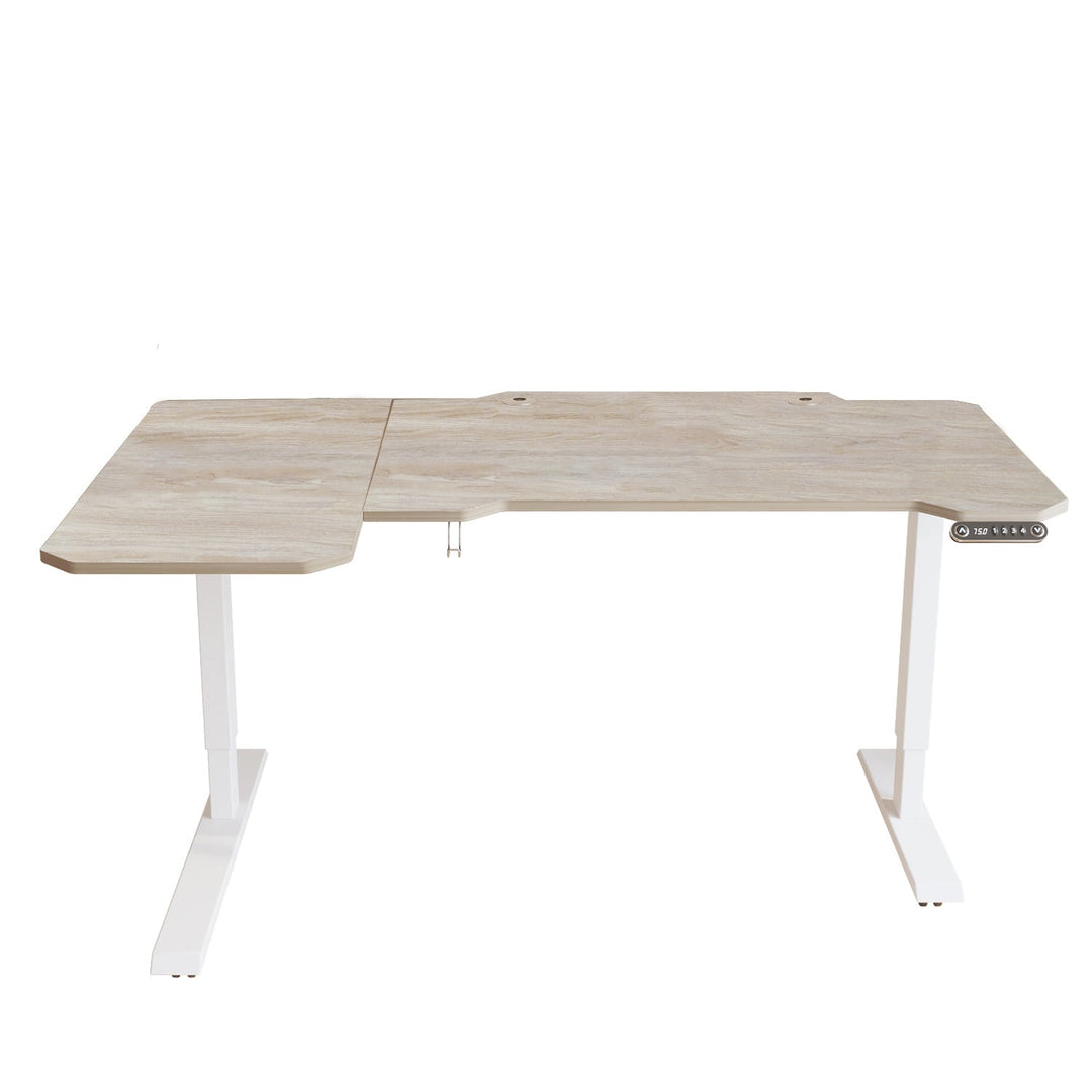 59" Adjustable Light Khaki And White L Shape Standing Desk Image 1