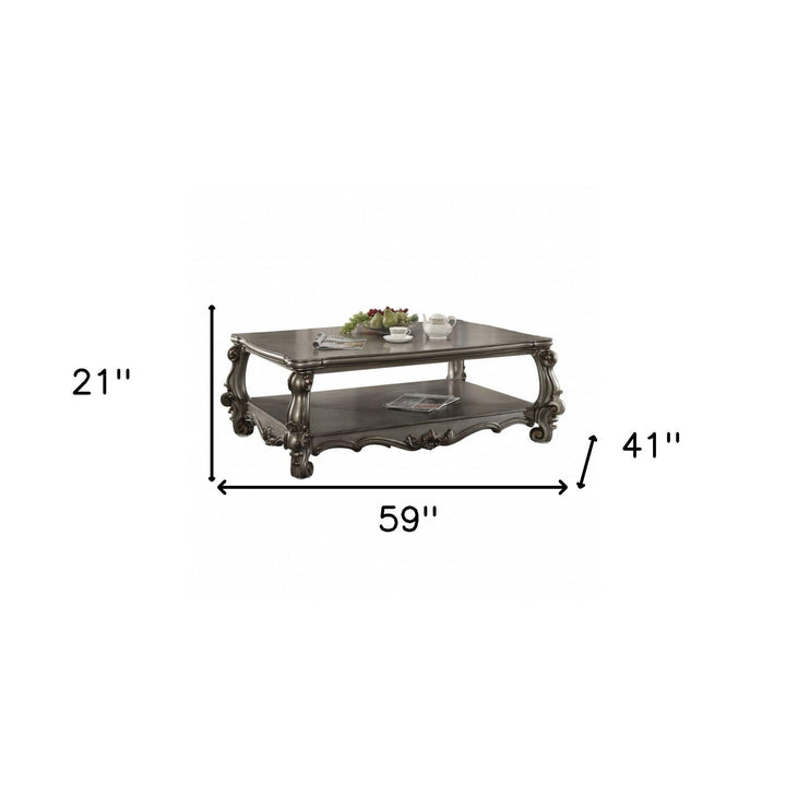 59" Antique Platinum Manufactured Wood Rectangular Coffee Table With Shelf Image 2