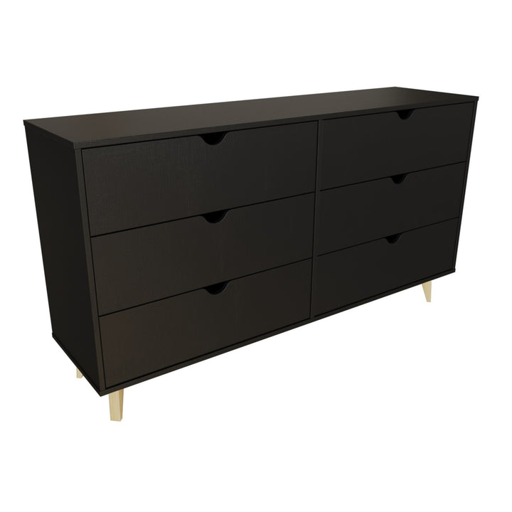 59" Black Scoop Handle Six Drawer Double Dresser Image 1