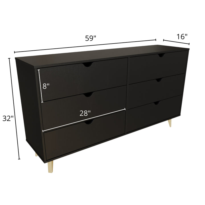 59" Black Scoop Handle Six Drawer Double Dresser Image 4