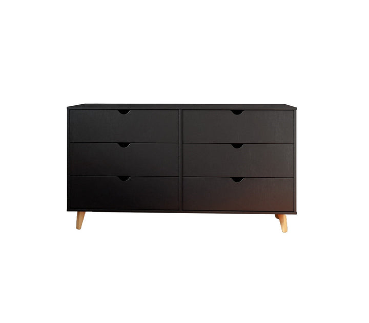 59" Black Scoop Handle Six Drawer Double Dresser Image 5