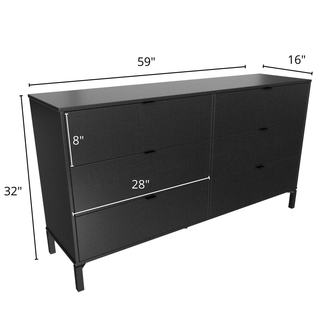 59" Black Charcoal Six Drawer Double Dresser Image 4