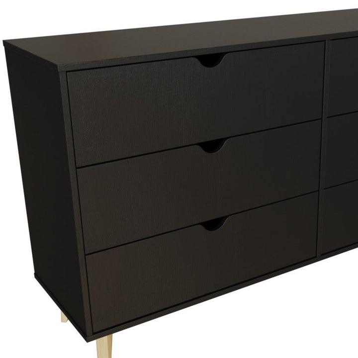 59" Black Scoop Handle Six Drawer Double Dresser Image 7