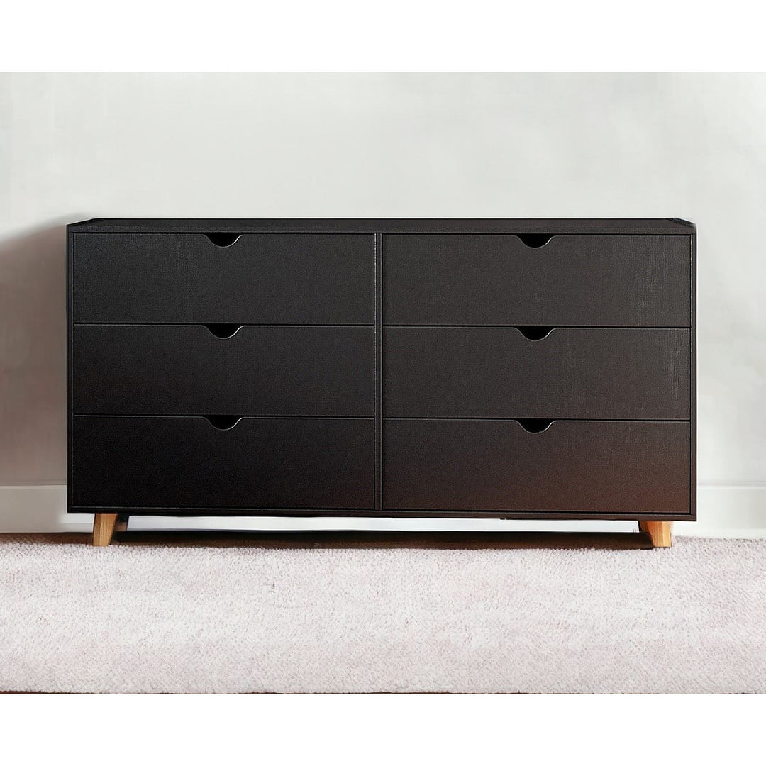 59" Black Scoop Handle Six Drawer Double Dresser Image 8