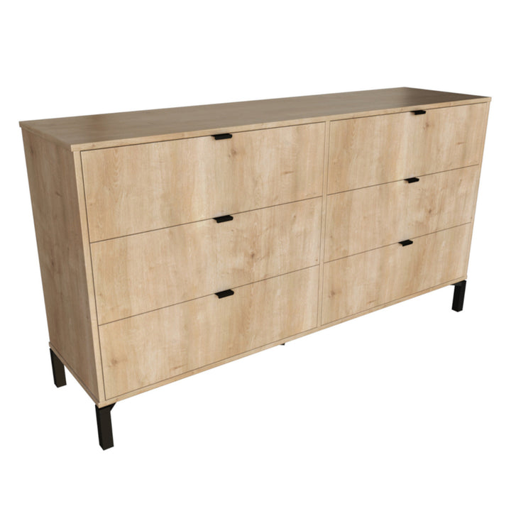 59" Light Natural Manufactured Wood with Black Six Drawer Double Dresser Image 1