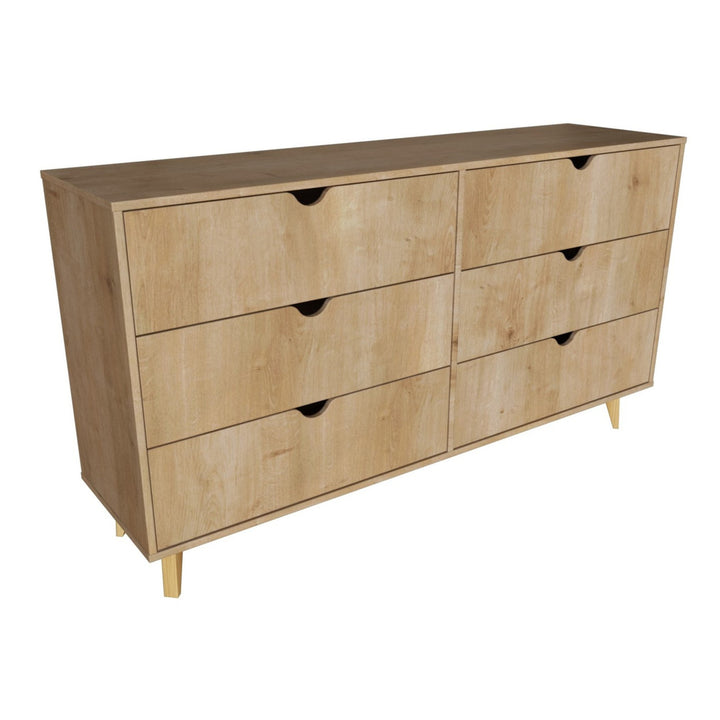 59" Natural Scoop Handle Six Drawer Double Dresser Image 1