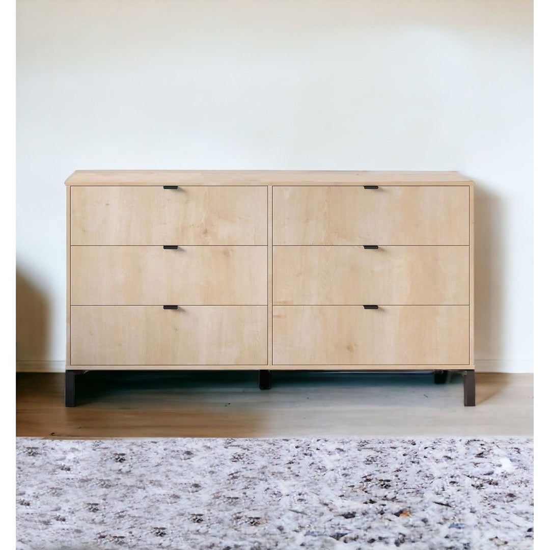 59" Light Natural Manufactured Wood with Black Six Drawer Double Dresser Image 8