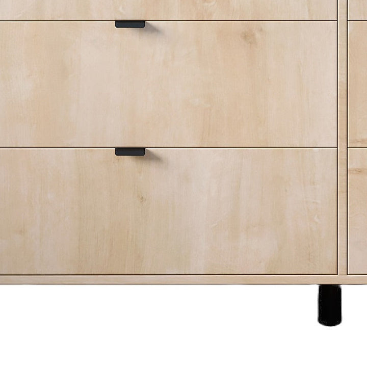 59" Light Natural Manufactured Wood with Black Six Drawer Double Dresser Image 9