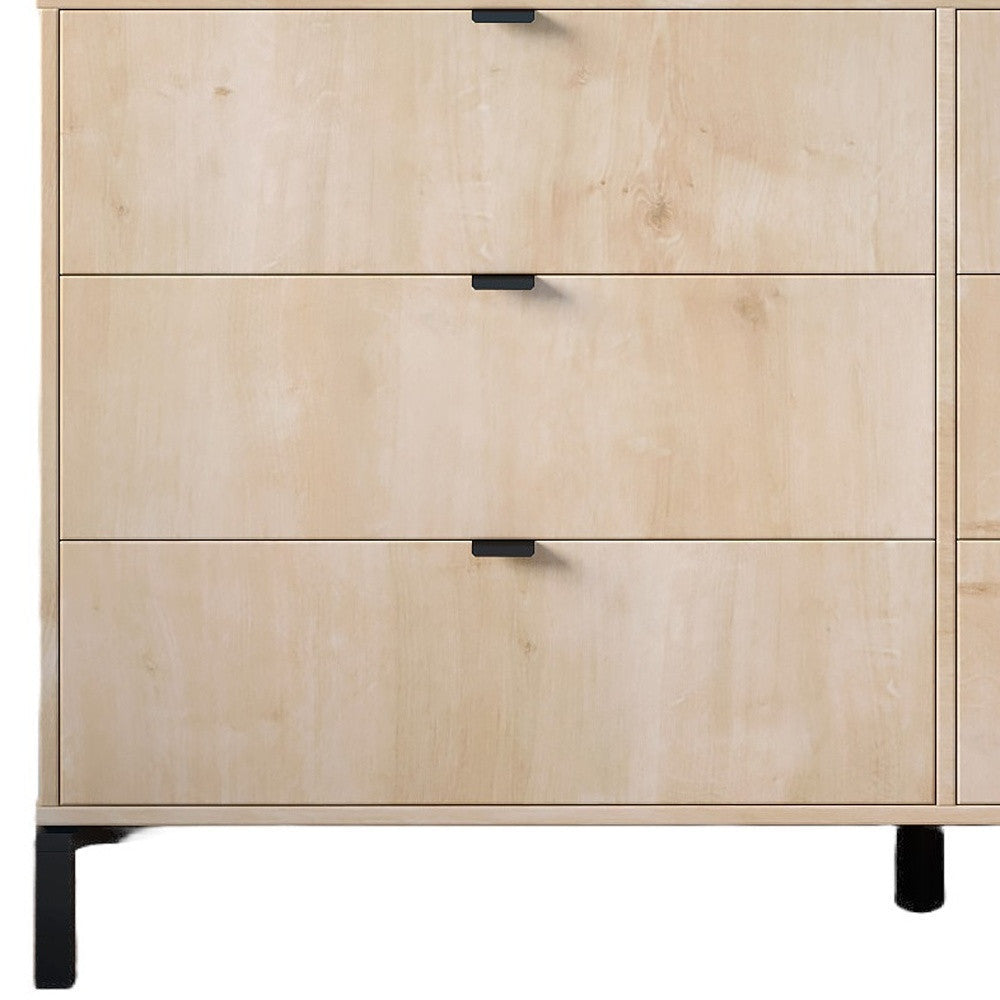 59" Light Natural Manufactured Wood with Black Six Drawer Double Dresser Image 10