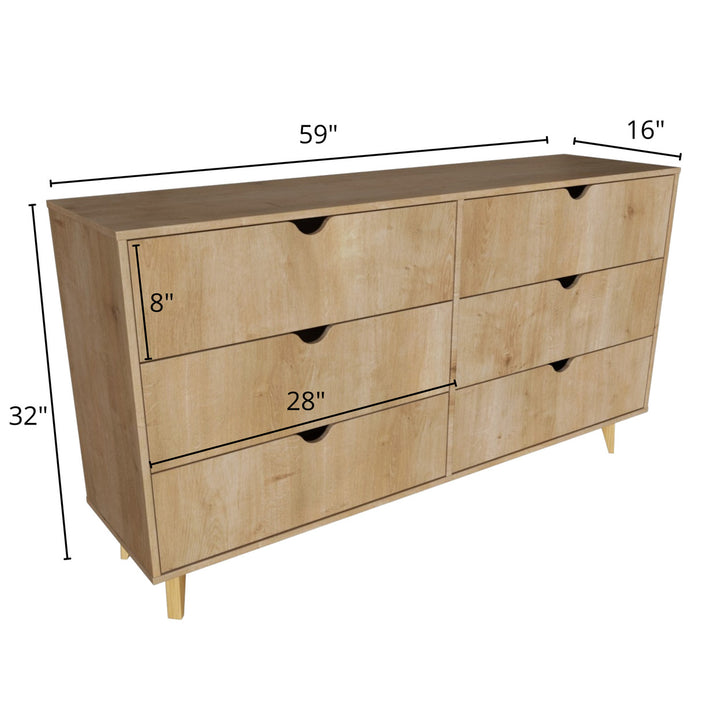 59" Natural Scoop Handle Six Drawer Double Dresser Image 3