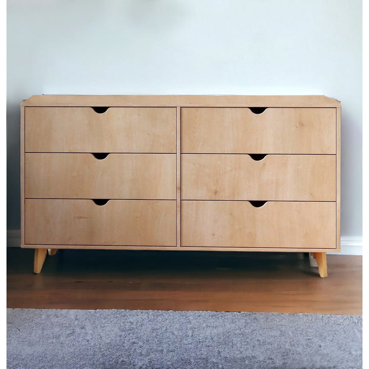 59" Natural Scoop Handle Six Drawer Double Dresser Image 9