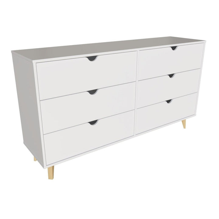 59" White Scoop Handle Six Drawer Double Dresser Image 1