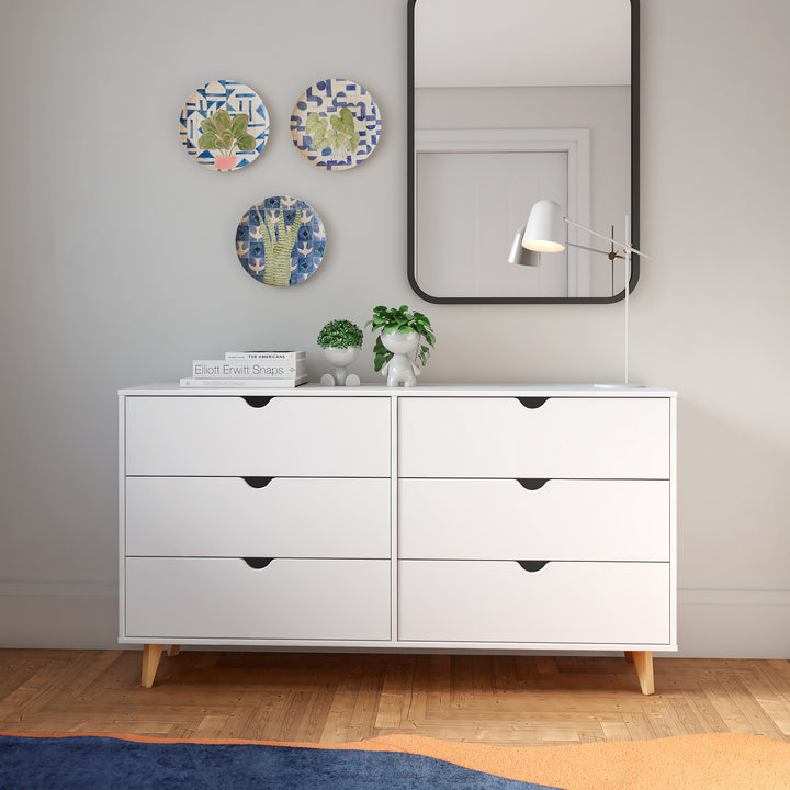 59" White Scoop Handle Six Drawer Double Dresser Image 2