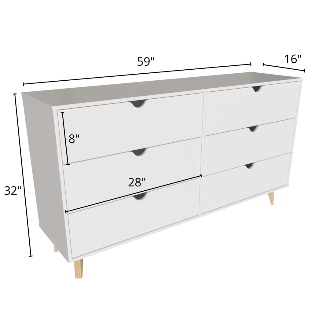 59" White Scoop Handle Six Drawer Double Dresser Image 4