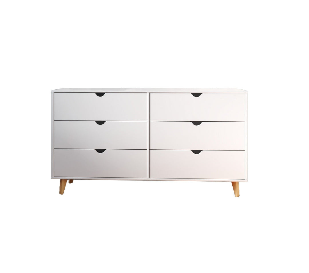 59" White Scoop Handle Six Drawer Double Dresser Image 5