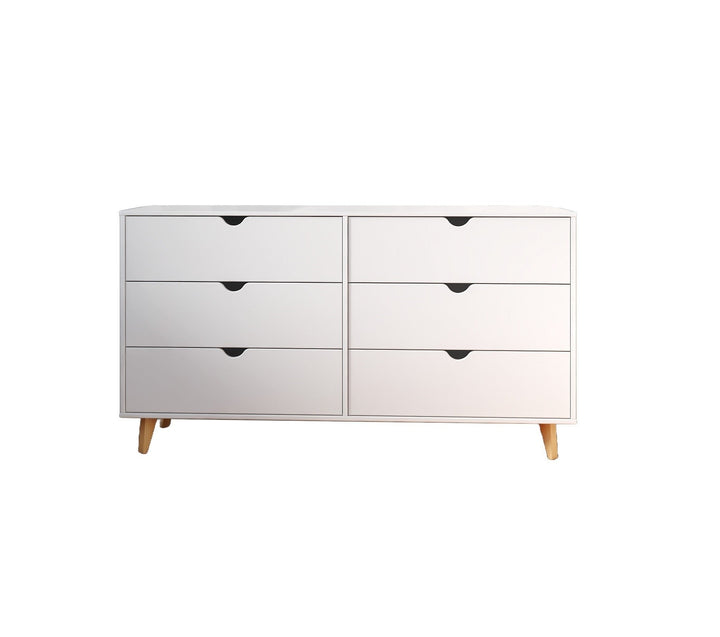 59" White Scoop Handle Six Drawer Double Dresser Image 5