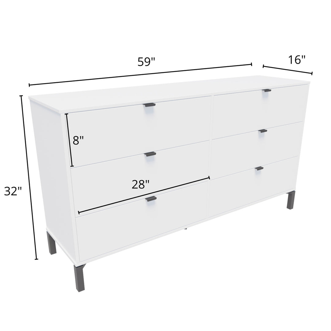 59" White and Black Six Drawer Double Dresser Image 5