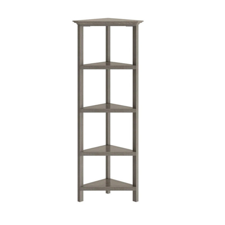 60" Washed Grey Solid Wood Corner Bookcase Image 7