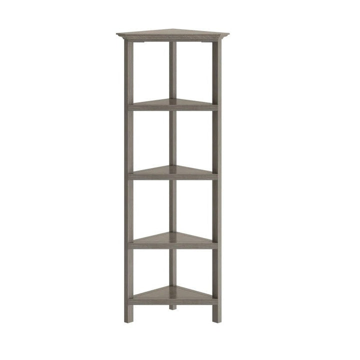 60" Washed Grey Solid Wood Corner Bookcase Image 8