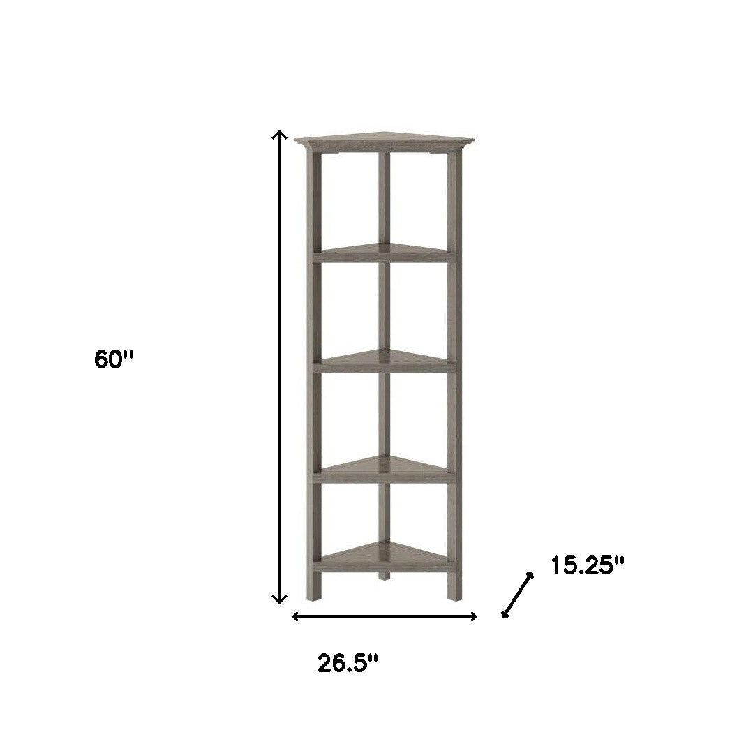 60" Washed Grey Solid Wood Corner Bookcase Image 9