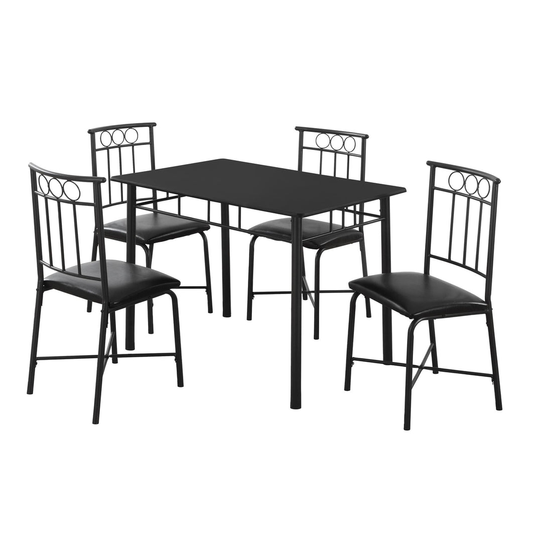 61.5" X 73.5" X 101" Black Metal Foam Polyurethane Leather Look Polyes 5Pcs Dining Set Image 1