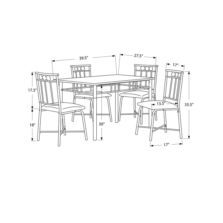 61.5" X 73.5" X 101" Black Metal Foam Polyurethane Leather Look Polyes 5Pcs Dining Set Image 3