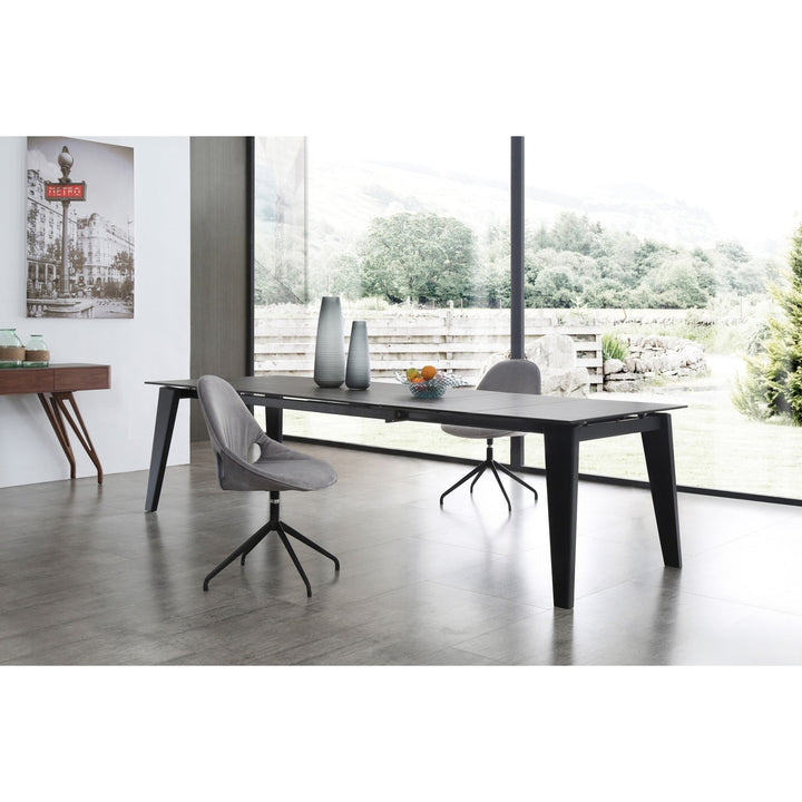 71" Gray And Black Ceramic And Solid Wood Drop Leaf Dining Image 2