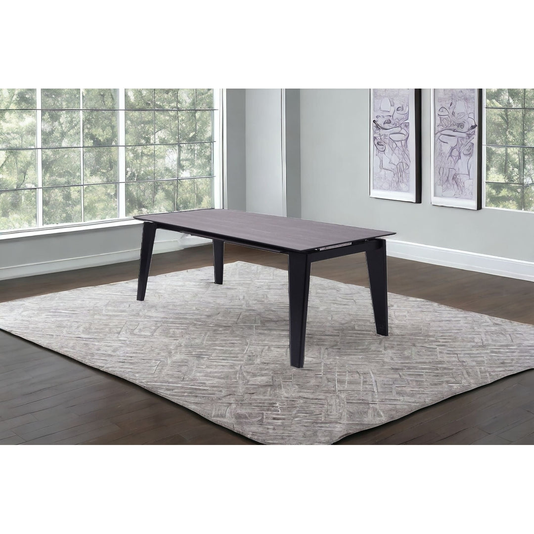 71" Gray And Black Ceramic And Solid Wood Drop Leaf Dining Image 7