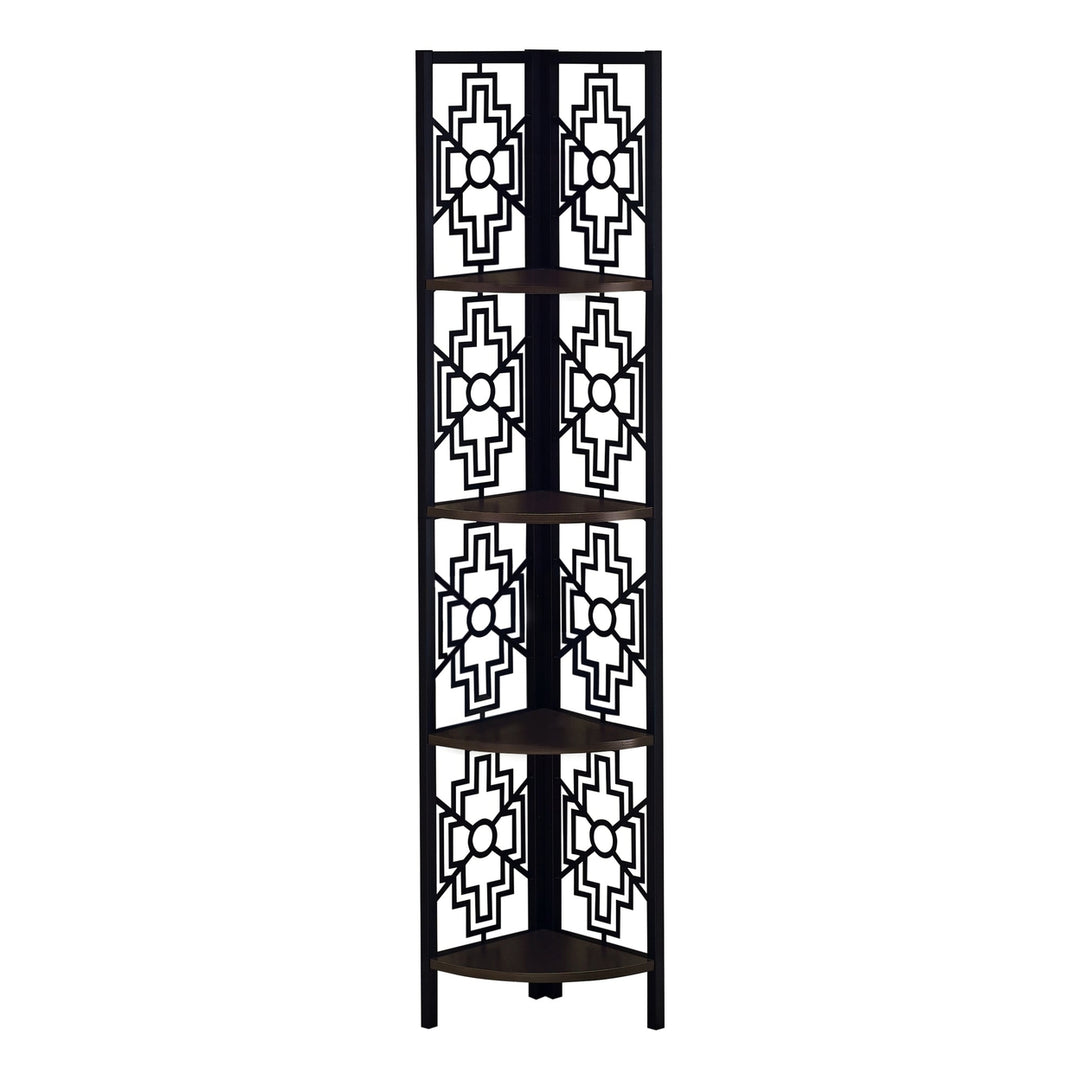 62" Espresso Metal Corner Bookcase Image 1