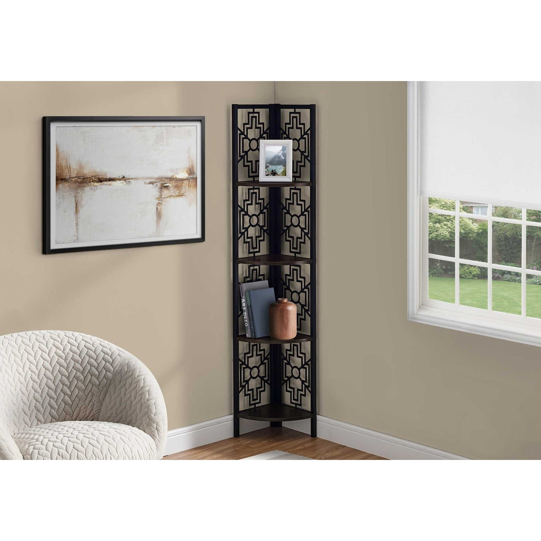 62" Espresso Metal Corner Bookcase Image 3