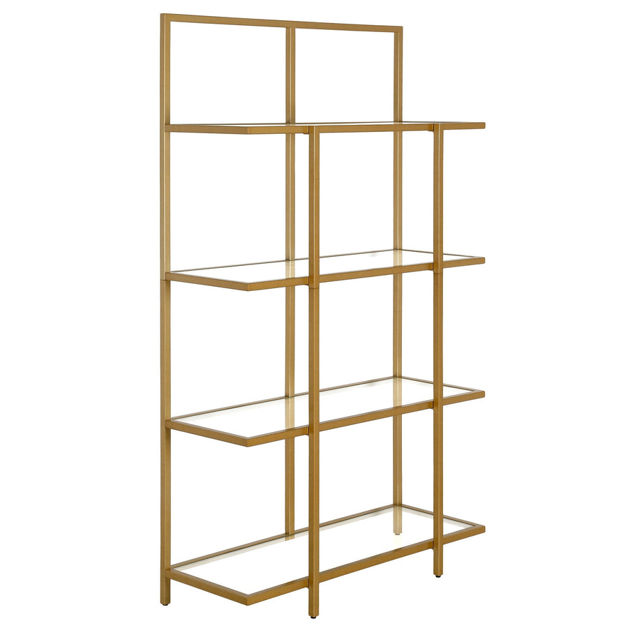 62" Gold Metal And Glass Four Tier Etagere Bookcase Image 1